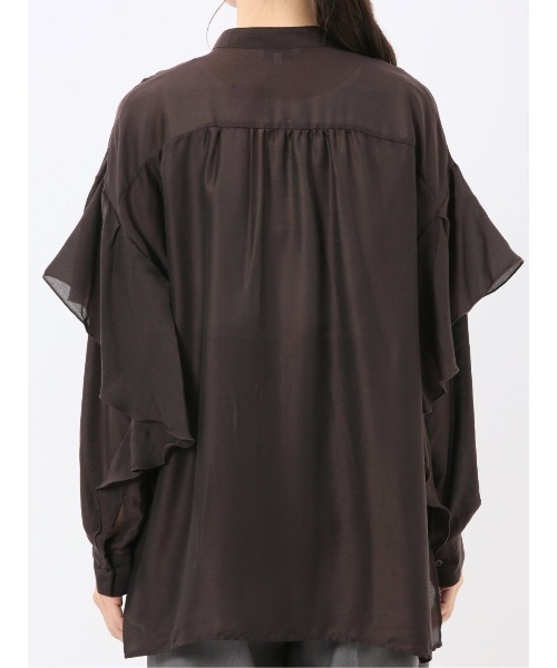 m.f.editorial（エムエフエディトリアル）の「【ややゆったり 袖フリル】m.f.エディトリアルレディース  マオカラー ブラウス（シャツ/ブラウス・レディース・カーキ/ブラウン・MEDIUM）」の17枚目の写真