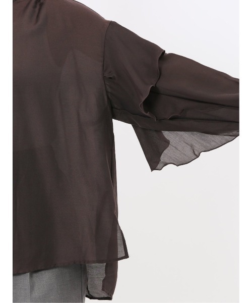 m.f.editorial（エムエフエディトリアル）の「【ややゆったり 袖フリル】m.f.エディトリアルレディース  マオカラー ブラウス（シャツ/ブラウス・レディース・カーキ/ブラウン・MEDIUM）」の19枚目の写真