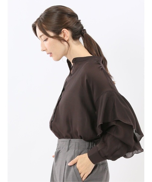 m.f.editorial（エムエフエディトリアル）の「【ややゆったり 袖フリル】m.f.エディトリアルレディース  マオカラー ブラウス（シャツ/ブラウス・レディース・カーキ/ブラウン・MEDIUM）」の21枚目の写真