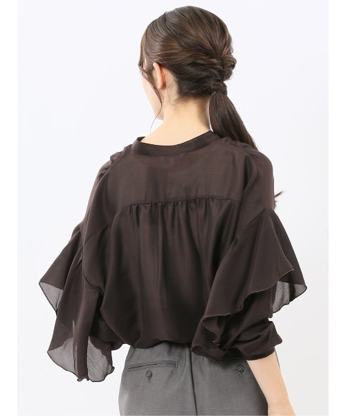 m.f.editorial（エムエフエディトリアル）の「【ややゆったり 袖フリル】m.f.エディトリアルレディース  マオカラー ブラウス（シャツ/ブラウス・レディース・カーキ/ブラウン・MEDIUM）」の22枚目の写真