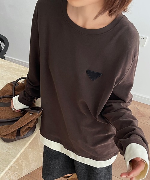 Lace Ladies(レースレディース)の「配色 フェイクレイヤード 長袖 クルーネック プルオーバー(Tシャツ/カットソー・レディース・ブラック/グレー/ホワイト/ブラウン・FREE)」の14枚目の写真
