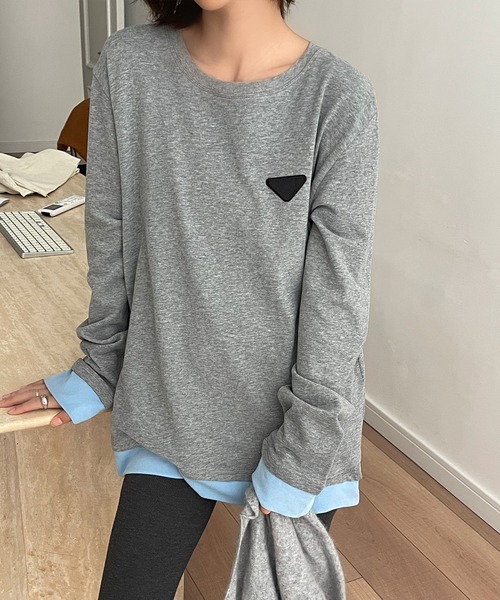 Lace Ladies(レースレディース)の「配色 フェイクレイヤード 長袖 クルーネック プルオーバー(Tシャツ/カットソー・レディース・ブラック/グレー/ホワイト/ブラウン・FREE)」の15枚目の写真