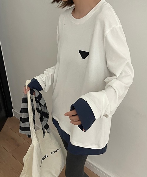 Lace Ladies(レースレディース)の「配色 フェイクレイヤード 長袖 クルーネック プルオーバー(Tシャツ/カットソー・レディース・ブラック/グレー/ホワイト/ブラウン・FREE)」の19枚目の写真