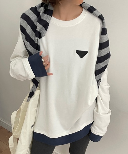 Lace Ladies(レースレディース)の「配色 フェイクレイヤード 長袖 クルーネック プルオーバー(Tシャツ/カットソー・レディース・ブラック/グレー/ホワイト/ブラウン・FREE)」の5枚目の写真