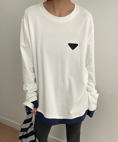 Lace Ladies(レースレディース)の「配色 フェイクレイヤード 長袖 クルーネック プルオーバー(Tシャツ/カットソー・レディース・ブラック/グレー/ホワイト/ブラウン・FREE)」の6枚目の写真