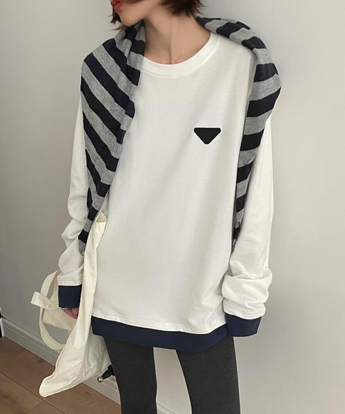 Lace Ladies(レースレディース)の「配色 フェイクレイヤード 長袖 クルーネック プルオーバー(Tシャツ/カットソー・レディース・ブラック/グレー/ホワイト/ブラウン・FREE)」の7枚目の写真