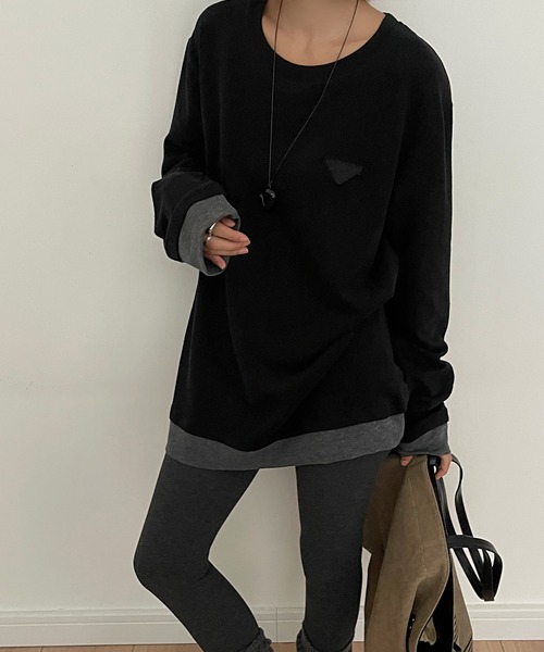 Lace Ladies(レースレディース)の「配色 フェイクレイヤード 長袖 クルーネック プルオーバー(Tシャツ/カットソー・レディース・ブラック/グレー/ホワイト/ブラウン・FREE)」の9枚目の写真