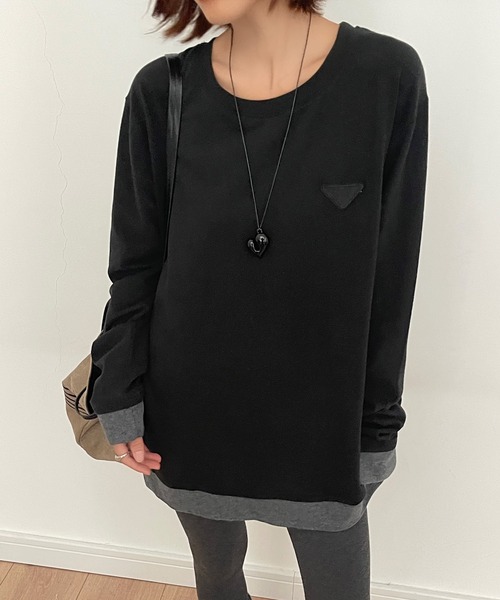 Lace Ladies(レースレディース)の「配色 フェイクレイヤード 長袖 クルーネック プルオーバー(Tシャツ/カットソー・レディース・ブラック/グレー/ホワイト/ブラウン・FREE)」の10枚目の写真