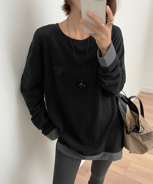 Lace Ladies(レースレディース)の「配色 フェイクレイヤード 長袖 クルーネック プルオーバー(Tシャツ/カットソー・レディース・ブラック/グレー/ホワイト/ブラウン・FREE)」の11枚目の写真