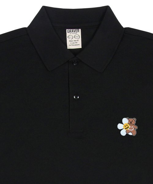 GRAVER（グレーバー）の「[ユニセックス]フラワーベア刺繍ピケ半袖Tシャツ_ブラック（ポロシャツ・レディース・ブラック・SMALL/MEDIUM/LARGE）」の7枚目の写真