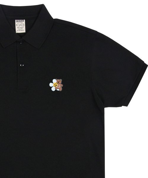 GRAVER（グレーバー）の「[ユニセックス]フラワーベア刺繍ピケ半袖Tシャツ_ブラック（ポロシャツ・レディース・ブラック・SMALL/MEDIUM/LARGE）」の5枚目の写真