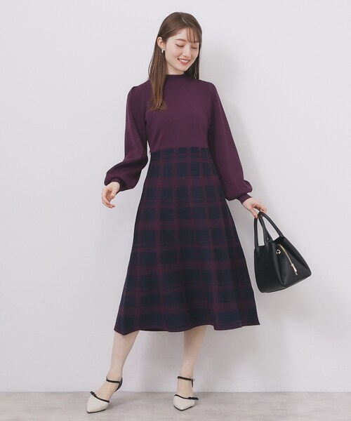 ハイネックニットワンピース【洗濯機OK/抗ピル】（ワンピース）｜index