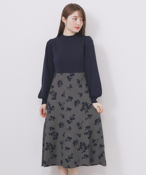 ハイネックニットワンピース【洗濯機OK/抗ピル】（ワンピース）｜index