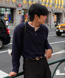 LEIRE（ルアール）の「ワッフルヘンリーネックロングスリーブTシャツ[ディープネイビー]（Tシャツ/カットソー）」