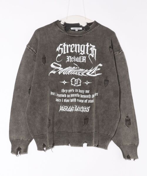 8(eight)(エイト)の「ウォッシュ加工ダメージニット(ニット/セーター・メンズ・カーキ/ブルー/チャコール・MEDIUM/LARGE)」の2枚目の写真