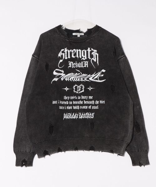 8(eight)(エイト)の「ウォッシュ加工ダメージニット(ニット/セーター・メンズ・カーキ/ブルー/チャコール・MEDIUM/LARGE)」の1枚目の写真