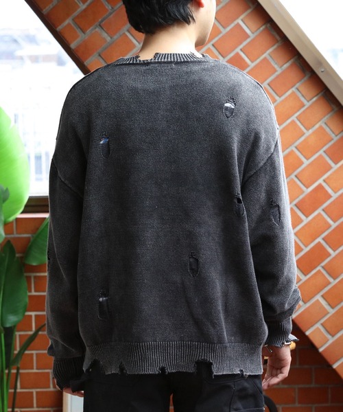 8(eight)(エイト)の「ウォッシュ加工ダメージニット(ニット/セーター・メンズ・カーキ/ブルー/チャコール・MEDIUM/LARGE)」の13枚目の写真