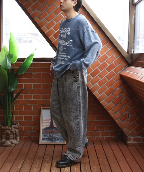 8(eight)(エイト)の「ウォッシュ加工ダメージニット(ニット/セーター・メンズ・カーキ/ブルー/チャコール・MEDIUM/LARGE)」の6枚目の写真