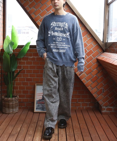 8(eight)(エイト)の「ウォッシュ加工ダメージニット(ニット/セーター・メンズ・カーキ/ブルー/チャコール・MEDIUM/LARGE)」の9枚目の写真