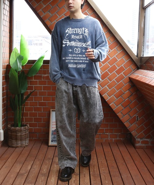 8(eight)(エイト)の「ウォッシュ加工ダメージニット(ニット/セーター・メンズ・カーキ/ブルー/チャコール・MEDIUM/LARGE)」の10枚目の写真