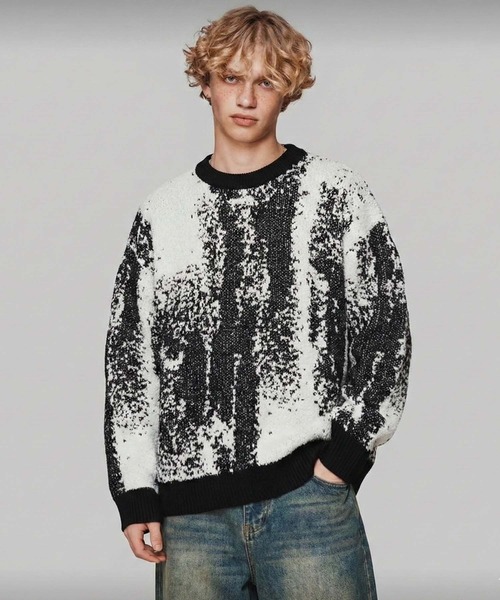 セール】アブストラクトジャガード ニットセーター（ニット/セーター
