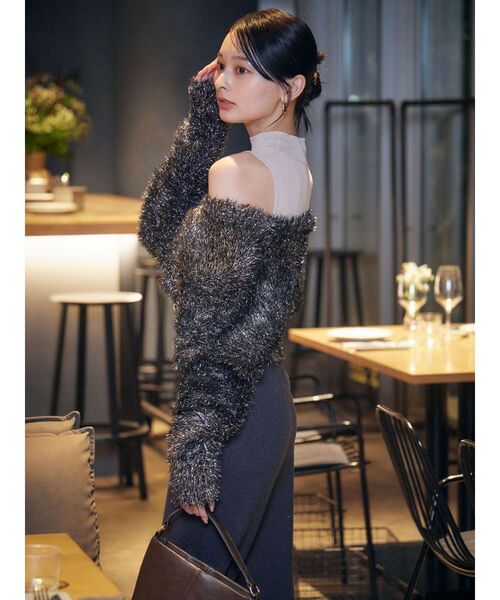 LAGUNAMOON（ラグナムーン）の「ラメフェザーカーデセットニットワンピース（ワンピース・レディース・ピンク/ブラック・SMALL/MEDIUM）」の5枚目の写真