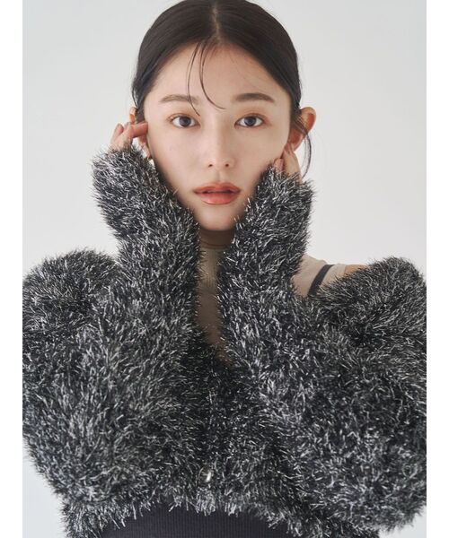 LAGUNAMOON（ラグナムーン）の「ラメフェザーカーデセットニットワンピース（ワンピース・レディース・ピンク/ブラック・SMALL/MEDIUM）」の6枚目の写真