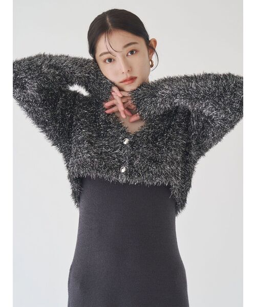 LAGUNAMOON（ラグナムーン）の「ラメフェザーカーデセットニットワンピース（ワンピース・レディース・ピンク/ブラック・SMALL/MEDIUM）」の7枚目の写真