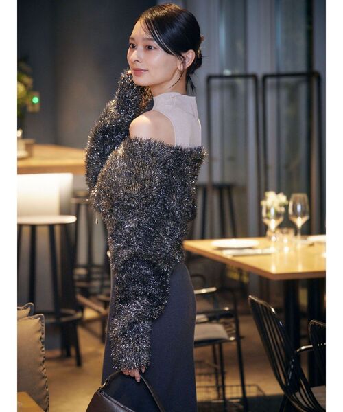 LAGUNAMOON（ラグナムーン）の「ラメフェザーカーデセットニットワンピース（ワンピース・レディース・ピンク/ブラック・SMALL/MEDIUM）」の10枚目の写真