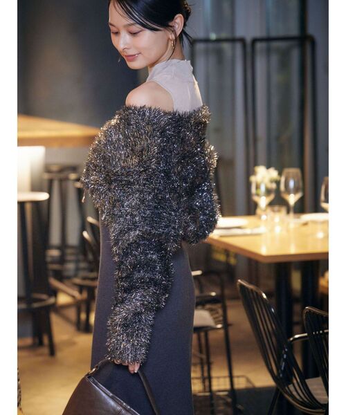 LAGUNAMOON（ラグナムーン）の「ラメフェザーカーデセットニットワンピース（ワンピース・レディース・ピンク/ブラック・SMALL/MEDIUM）」の12枚目の写真