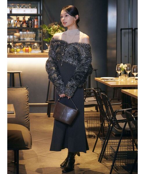 LAGUNAMOON（ラグナムーン）の「ラメフェザーカーデセットニットワンピース（ワンピース・レディース・ピンク/ブラック・SMALL/MEDIUM）」の14枚目の写真