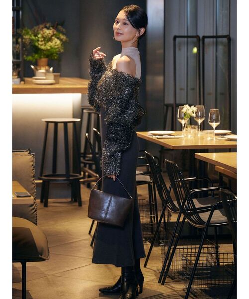 LAGUNAMOON（ラグナムーン）の「ラメフェザーカーデセットニットワンピース（ワンピース・レディース・ピンク/ブラック・SMALL/MEDIUM）」の15枚目の写真