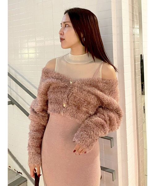 LAGUNAMOON(ラグナムーン)の「ラメフェザーカーデセットニットワンピース(ワンピース・レディース・ピンク/ブラック・SMALL/MEDIUM)」の4枚目の写真