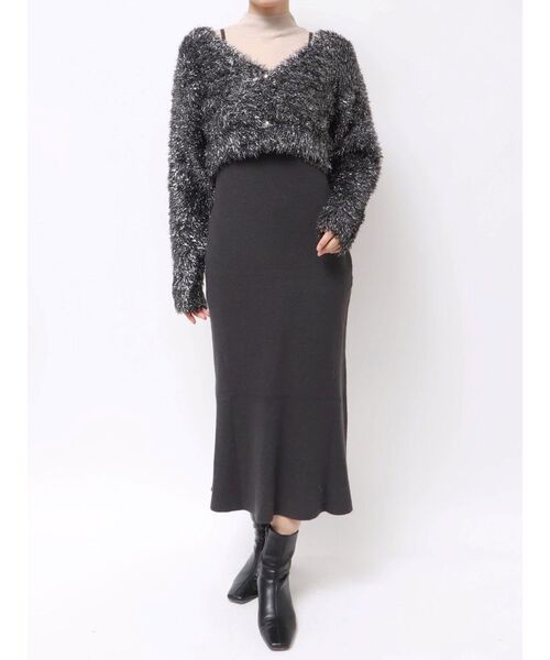 LAGUNAMOON（ラグナムーン）の「ラメフェザーカーデセットニットワンピース（ワンピース・レディース・ピンク/ブラック・SMALL/MEDIUM）」の3枚目の写真