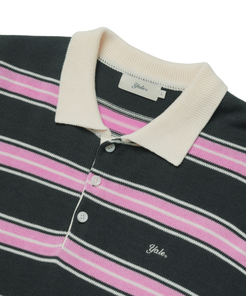 YALE（イェール）の「マルチストライプカラーニット半袖_チャコール（ポロシャツ・レディース・その他・SMALL/MEDIUM/LARGE/X-LARGE）」の4枚目の写真