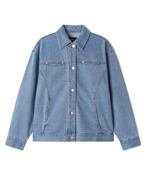 PIECEMAKER(ピースメーカー)の「DIVIDE MINIMAL DENIM TRUCKER JACKET (LIGHT INDIGO)(デニムジャケット・レディース・その他・MEDIUM/LARGE)」の1枚目の写真