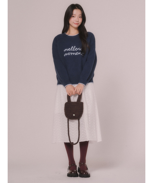 MELLOTORY（メロートリー）の「メロウ刺繍ラインニットトップス (2カラー)（ニット/セーター・レディース・ネイビー/アイボリー・FREE）」の3枚目の写真