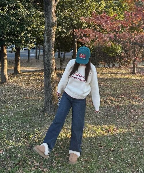 MELLOTORY（メロートリー）の「メロウ刺繍ラインニットトップス (2カラー)（ニット/セーター・レディース・ネイビー/アイボリー・FREE）」の8枚目の写真