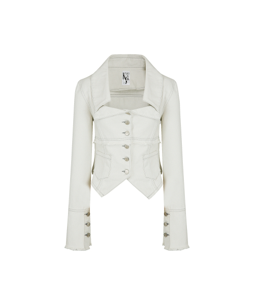 Denim Square Neck Trucker Jacket Off White