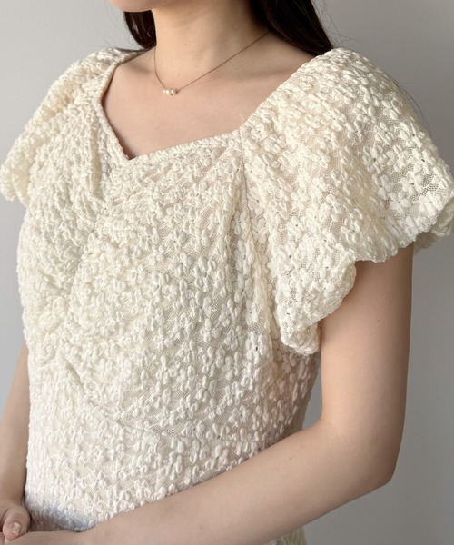 mipiarl(ミピアール)の「カットレースパフスリーブワンピース(ワンピース・レディース・アイボリー/ブラック・LARGE/MEDIUM/SMALL)」の8枚目の写真