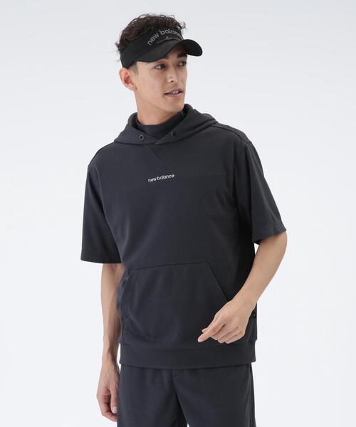 【new balance golf】吸汗速乾性 抗ピル ストレッチ UV ハーフスリーブ スウェット プルオーバー フーディー (MENS)