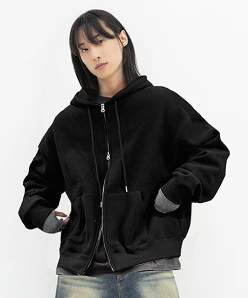 CRISCELO(クリスチェロ)の「無地フード2WAYジップアップ_ブラック(パーカー・メンズ・その他・SMALL/LARGE)」の1枚目の写真