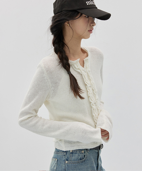 MICHIKO LONDON(ミチコ ロンドン)の「ラッフルウールニットカーディガンセットアイボリー(カーディガン/ボレロ・レディース・その他・SMALL/MEDIUM)」の1枚目の写真