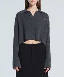 RACLEUR（ラクレール）の「RA Logo Collar Crop Knit [CHARCOAL]（ニット/セーター）」