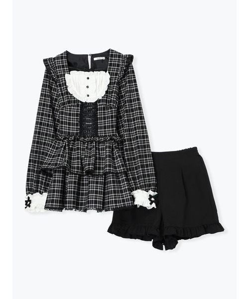 デコルテリボンヨークフリルレースアップセットアップ（ワンピース