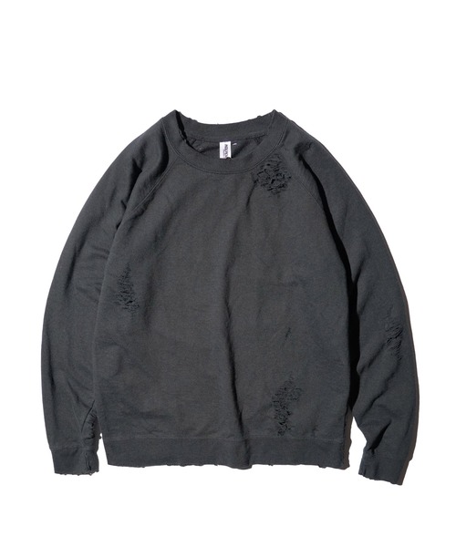THRIFTY LOOK(スリフティールック)の「THRIFTY LOOK / スリフティールック WORN-OUT RAGLAN CREW SWEAT ダメージ加工 ラグランスリーブ クルーネックスウェット(スウェット・メンズ・ブラック/ブラウン系/ヘザーグレー・MEDIUM/LARGE/X-LARGE)」の8枚目の写真