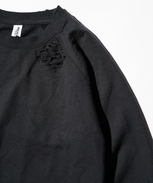 THRIFTY LOOK(スリフティールック)の「THRIFTY LOOK / スリフティールック WORN-OUT RAGLAN CREW SWEAT ダメージ加工 ラグランスリーブ クルーネックスウェット(スウェット・メンズ・ブラック/ブラウン系/ヘザーグレー・MEDIUM/LARGE/X-LARGE)」の10枚目の写真