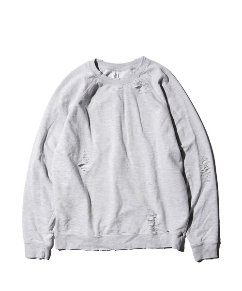 THRIFTY LOOK(スリフティールック)の「THRIFTY LOOK / スリフティールック WORN-OUT RAGLAN CREW SWEAT ダメージ加工 ラグランスリーブ クルーネックスウェット(スウェット・メンズ・ブラック/ブラウン系/ヘザーグレー・MEDIUM/LARGE/X-LARGE)」の15枚目の写真