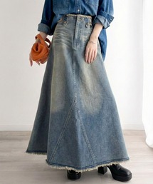Java（ジャバ）の「《JaVaジャバコラボ》贅沢フリンジに一目惚れ。ヴィンテージライクデニムフリンジロングフレアスカート（デニムスカート）」