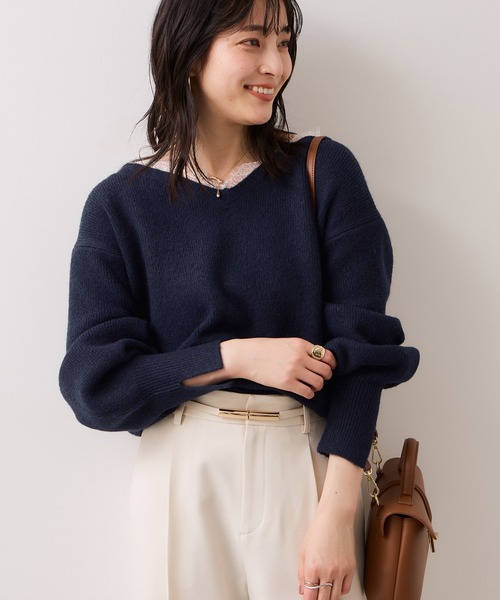VIS（ビス）の「Vネックレースニットプルオーバー（ニット/セーター・レディース・キナリ/ネイビー/グレー・FREE）」の5枚目の写真